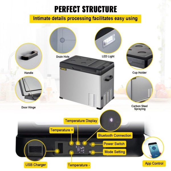 Refrigeration & Ice Equipment | 12 Volt Refrigerator, Portable Refrigerator (-4℉~68℉) With APP Control Car Compressor Fridge Cooler 12V/24V DC and 110-220V AC For Camping, Road Trip, Boat, Skincare, Outdoor and Home (32 Quart) Refrigeration & Ice Equipment Refrigeration & Ice Equipment