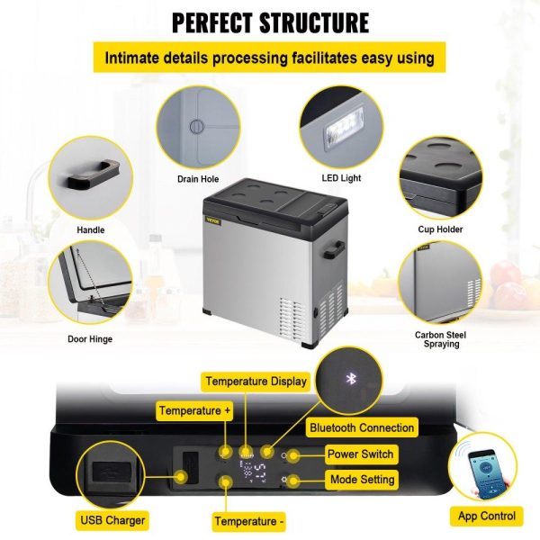 Refrigeration & Ice Equipment | 12 Volt Refrigerator, Portable Refrigerator (-4℉~68℉) With APP Control Car Compressor Fridge Cooler 12V/24V DC and 110-220V AC For Camping, Road Trip, Boat, Skincare, Outdoor and Home (53 Quart) Refrigeration & Ice Equipment Refrigeration & Ice Equipment