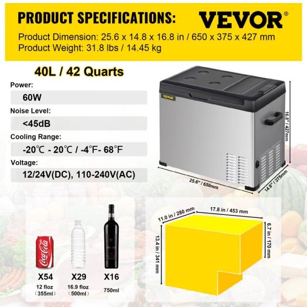 Refrigeration & Ice Equipment | 12 Volt Refrigerator, Portable Refrigerator (-4℉~68℉) With APP Control Car Compressor Fridge Cooler 12V/24V DC and 110-220V AC For Camping, Road Trip, Boat, Skincare, Outdoor and Home (42 Quart) Refrigeration & Ice Equipment Refrigeration & Ice Equipment