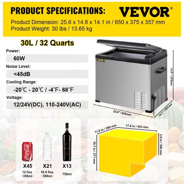 Refrigeration & Ice Equipment | 12 Volt Refrigerator, Portable Refrigerator (-4℉~68℉) With APP Control Car Compressor Fridge Cooler 12V/24V DC and 110-220V AC For Camping, Road Trip, Boat, Skincare, Outdoor and Home (32 Quart) Refrigeration & Ice Equipment Refrigeration & Ice Equipment