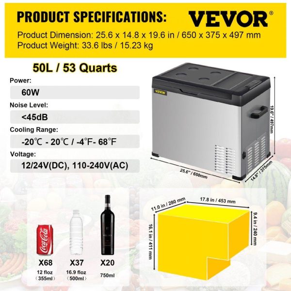 Refrigeration & Ice Equipment | 12 Volt Refrigerator, Portable Refrigerator (-4℉~68℉) With APP Control Car Compressor Fridge Cooler 12V/24V DC and 110-220V AC For Camping, Road Trip, Boat, Skincare, Outdoor and Home (53 Quart) Refrigeration & Ice Equipment Refrigeration & Ice Equipment