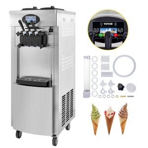 Refrigeration & Ice Equipment | 2200W Commercial Soft Ice Cream Machine 3 Flavors 5.3 to 7.4Gallon per Hour PreCooling at Night Auto Clean LCD Panel for Restaurants Snack Bar, Sliver Refrigeration & Ice Equipment Refrigeration & Ice Equipment