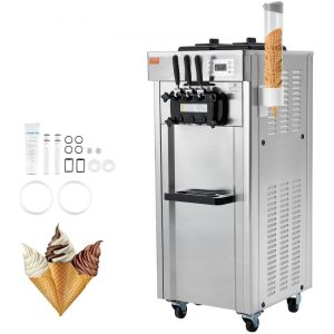 Refrigeration & Ice Equipment | 2200W Commercial Soft Ice Cream Machine 3 Flavors 5.3 to 7.4Gallon per Hour PreCooling at Night Auto Clean LCDPanel for Restaurants Snack Bar, Sliver Refrigeration & Ice Equipment Refrigeration & Ice Equipment