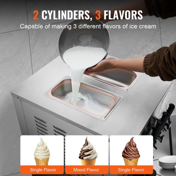 Refrigeration & Ice Equipment | 2200W Commercial Soft Ice Cream Machine 3 Flavors 5.3 to 7.4Gallon per Hour PreCooling at Night Auto Clean LCDPanel for Restaurants Snack Bar, Sliver Refrigeration & Ice Equipment Refrigeration & Ice Equipment