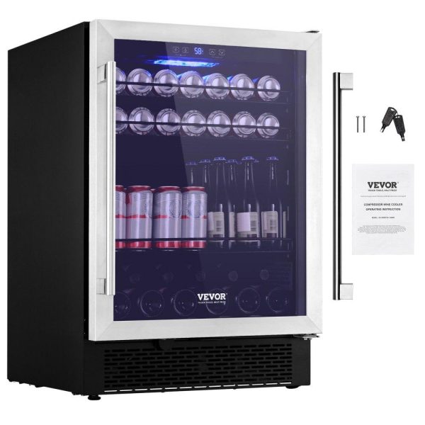 Refrigeration & Ice Equipment | 24″ Beverage Refrigerator, 154 Cans Under Counter Built-in or Freestanding Beer Cooler Fridge, Blue LED Light, Child Lock, Adjustable Shelves, ETL Refrigeration & Ice Equipment Refrigeration & Ice Equipment