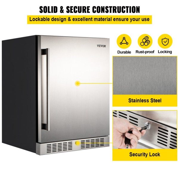 Refrigeration & Ice Equipment | 24” Built-in Beverage Cooler, 5.3 cu.ft. Stainless Steel Beverage Refrigerator w/Embraco Compressor, 142 Can Beer Fridge for Home Bar Office Outdoor Indoor Use, 150L, Black & Silver Refrigeration & Ice Equipment Refrigeration & Ice Equipment