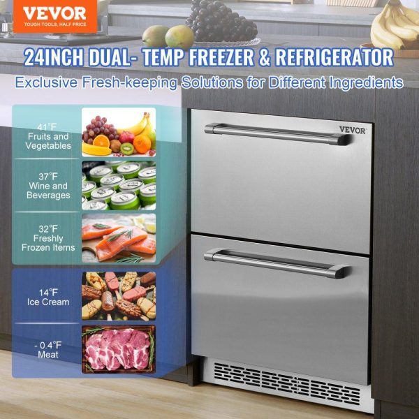 Refrigeration & Ice Equipment | 24 inch Undercounter Refrigerator, 2 Drawer Refrigerator with Different Temperature, 4.87 Cu.ft. Capacity, Waterproof Indoor and Outdoor Under Counter Freezer Fridge for Home and Commercial Use Refrigeration & Ice Equipment Refrigeration & Ice Equipment