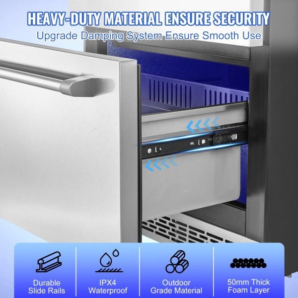 Refrigeration & Ice Equipment | 24 inch Undercounter Refrigerator, 2 Drawer Refrigerator with Different Temperature, 4.87 Cu.ft. Capacity, Waterproof Indoor and Outdoor Under Counter Freezer Fridge for Home and Commercial Use Refrigeration & Ice Equipment Refrigeration & Ice Equipment