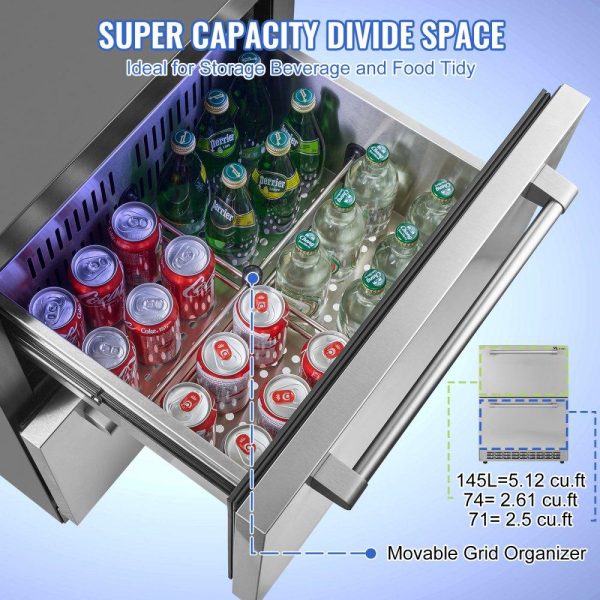 Refrigeration & Ice Equipment | 24 inch Undercounter Refrigerator, 2 Drawer Refrigerator with Different Temperature, 4.87 Cu.ft. Capacity, Waterproof Indoor and Outdoor Under Counter Freezer Fridge for Home and Commercial Use Refrigeration & Ice Equipment Refrigeration & Ice Equipment