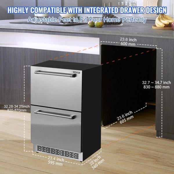 Refrigeration & Ice Equipment | 24 inch Undercounter Refrigerator, 2 Drawer Refrigerator with Different Temperature, 4.87 Cu.ft. Capacity, Waterproof Indoor and Outdoor Under Counter Freezer Fridge for Home and Commercial Use Refrigeration & Ice Equipment Refrigeration & Ice Equipment