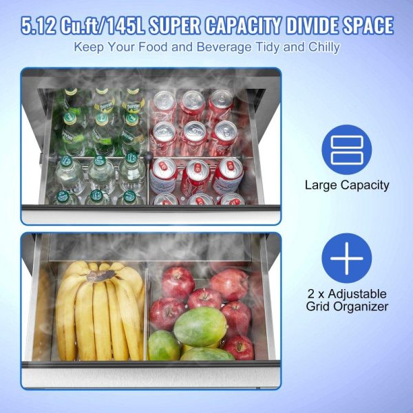 Refrigeration & Ice Equipment | 24″ Undercounter Refrigerator, 2 Drawer Built-in Beverage Refrigerator with Touch Panel, 5.12 Cu.ft. Capacity, Waterproof Indoor and Outdoor Under Counter Fridge for Home and Commercial Use Refrigeration & Ice Equipment Refrigeration & Ice Equipment