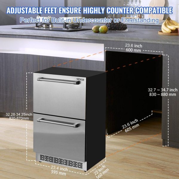 Refrigeration & Ice Equipment | 24″ Undercounter Refrigerator, 2 Drawer Built-in Beverage Refrigerator with Touch Panel, 5.12 Cu.ft. Capacity, Waterproof Indoor and Outdoor Under Counter Fridge for Home and Commercial Use Refrigeration & Ice Equipment Refrigeration & Ice Equipment