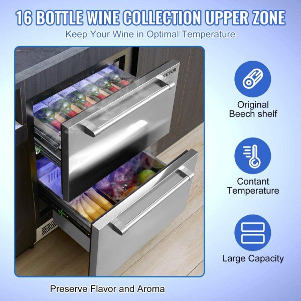 Refrigeration & Ice Equipment | 24″ Undercounter Refrigerator, 2 Drawer Wine Refrigerator with Different Temperature, 4.87 Cu.ft. Capacity, Waterproof Indoor and Outdoor Under Counter Drawer Fridge for Home Use Refrigeration & Ice Equipment Refrigeration & Ice Equipment