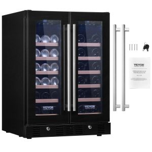 Refrigeration & Ice Equipment | 24″ Wine and Beverage Refrigerator, 78 Cans and 20 Bottles Dual Zone Tempered Glass Door, Digital Temper Control, Blue LED Light, Child Lock, Built-in or Freestanding, ETL Refrigeration & Ice Equipment Refrigeration & Ice Equipment