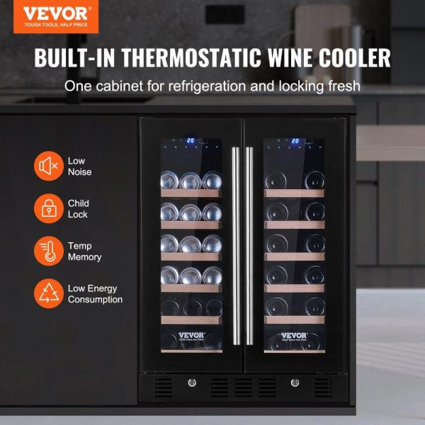 Refrigeration & Ice Equipment | 24″ Wine and Beverage Refrigerator, 78 Cans and 20 Bottles Dual Zone Tempered Glass Door, Digital Temper Control, Blue LED Light, Child Lock, Built-in or Freestanding, ETL Refrigeration & Ice Equipment Refrigeration & Ice Equipment