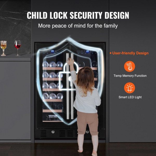 Refrigeration & Ice Equipment | 24″ Wine and Beverage Refrigerator, 78 Cans and 20 Bottles Dual Zone Tempered Glass Door, Digital Temper Control, Blue LED Light, Child Lock, Built-in or Freestanding, ETL Refrigeration & Ice Equipment Refrigeration & Ice Equipment