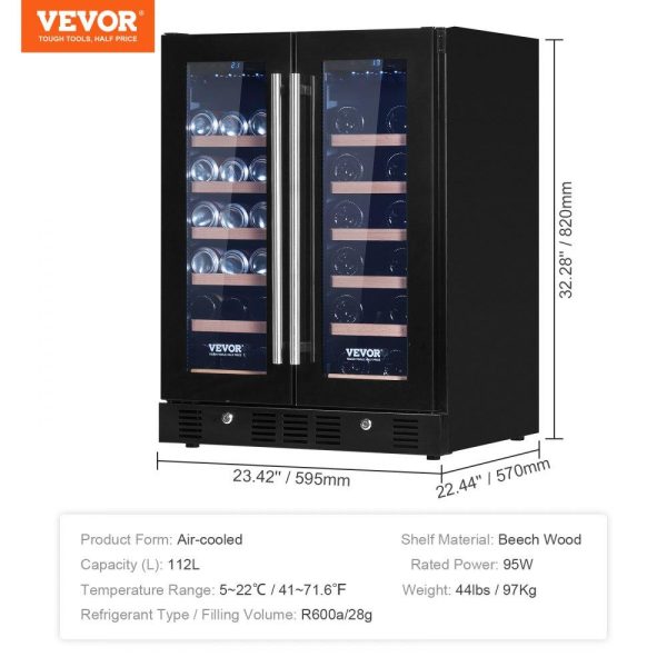 Refrigeration & Ice Equipment | 24″ Wine and Beverage Refrigerator, 78 Cans and 20 Bottles Dual Zone Tempered Glass Door, Digital Temper Control, Blue LED Light, Child Lock, Built-in or Freestanding, ETL Refrigeration & Ice Equipment Refrigeration & Ice Equipment