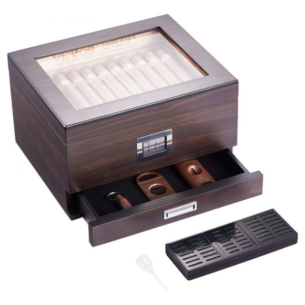 Refrigeration & Ice Equipment | 50 Cigar Humidor Glasstop Cedar Cigar Box Humidifier & Hygrometer & Drawer Refrigeration & Ice Equipment Refrigeration & Ice Equipment