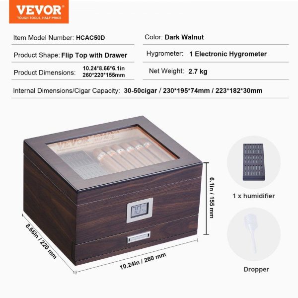 Refrigeration & Ice Equipment | 50 Cigar Humidor Glasstop Cedar Cigar Box Humidifier & Hygrometer & Drawer Refrigeration & Ice Equipment Refrigeration & Ice Equipment