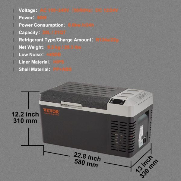 Refrigeration & Ice Equipment | Car Refrigerator, 12 Volt Car Refrigerator Fridge, 21 QT/20 L Single Zone Portable Freezer, -4℉-50℉ Adjustable Range, 12/24V DC and 100-240V AC Compressor Cooler for Outdoor, Camping, Travel, RV Refrigeration & Ice Equipment Refrigeration & Ice Equipment