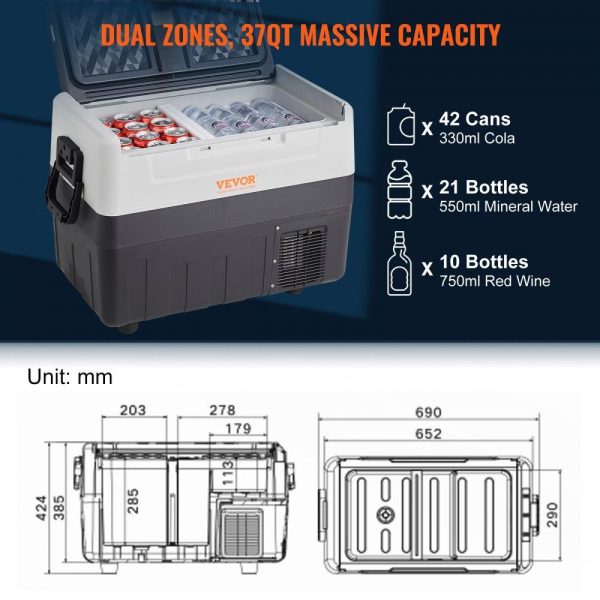 Refrigeration & Ice Equipment | Car Refrigerator, 12 Volt Car Refrigerator Fridge, 37 QT/35 L Dual Zone Portable Freezer, -4℉-50℉ Adjustable Range, 12/24V DC and 100-240V AC Compressor Cooler for Outdoor, Camping, Travel, RV Refrigeration & Ice Equipment Refrigeration & Ice Equipment