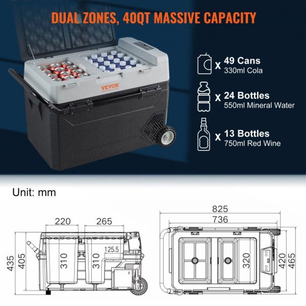 Refrigeration & Ice Equipment | Car Refrigerator, 12 Volt Car Refrigerator Fridge, 40QT/38L Dual Zone Portable Freezer, -4℉-50℉ Adjustable Range, 12/24V DC and 100-240V AC Compressor Cooler for Outdoor, Camping, Travel, RV Refrigeration & Ice Equipment Refrigeration & Ice Equipment