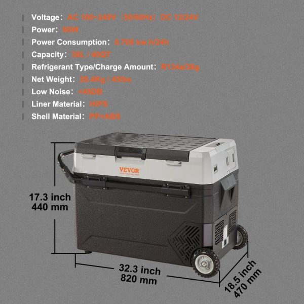 Refrigeration & Ice Equipment | Car Refrigerator, 12 Volt Car Refrigerator Fridge, 40QT/38L Dual Zone Portable Freezer, -4℉-50℉ Adjustable Range, 12/24V DC and 100-240V AC Compressor Cooler for Outdoor, Camping, Travel, RV Refrigeration & Ice Equipment Refrigeration & Ice Equipment