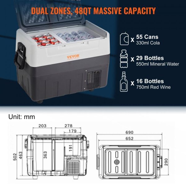 Refrigeration & Ice Equipment | Car Refrigerator, 12 Volt Car Refrigerator Fridge, 48 QT/45 L Dual Zone Portable Freezer, -4℉-50℉ Adjustable Range, 12/24V DC and 100-240V AC Compressor Cooler for Outdoor, Camping, Travel, RV Refrigeration & Ice Equipment Refrigeration & Ice Equipment