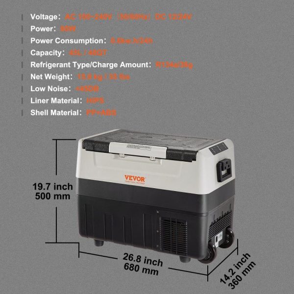 Refrigeration & Ice Equipment | Car Refrigerator, 12 Volt Car Refrigerator Fridge, 48 QT/45 L Dual Zone Portable Freezer, -4℉-50℉ Adjustable Range, 12/24V DC and 100-240V AC Compressor Cooler for Outdoor, Camping, Travel, RV Refrigeration & Ice Equipment Refrigeration & Ice Equipment