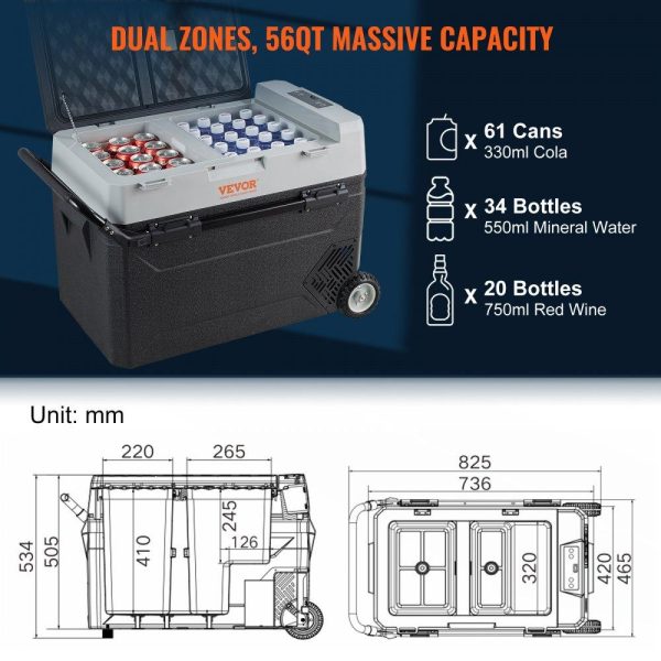 Refrigeration & Ice Equipment | Car Refrigerator, 12 Volt Car Refrigerator Fridge, 56 QT/53 L Dual Zone Portable Freezer, -4℉-50℉ Adjustable Range, 12/24V DC and 100-240V AC Compressor Cooler for Outdoor, Camping, Travel, RV Refrigeration & Ice Equipment Refrigeration & Ice Equipment