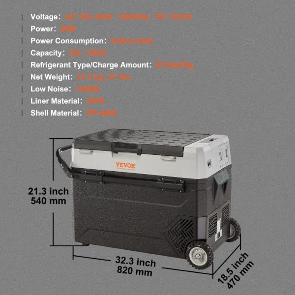 Refrigeration & Ice Equipment | Car Refrigerator, 12 Volt Car Refrigerator Fridge, 56 QT/53 L Dual Zone Portable Freezer, -4℉-50℉ Adjustable Range, 12/24V DC and 100-240V AC Compressor Cooler for Outdoor, Camping, Travel, RV Refrigeration & Ice Equipment Refrigeration & Ice Equipment