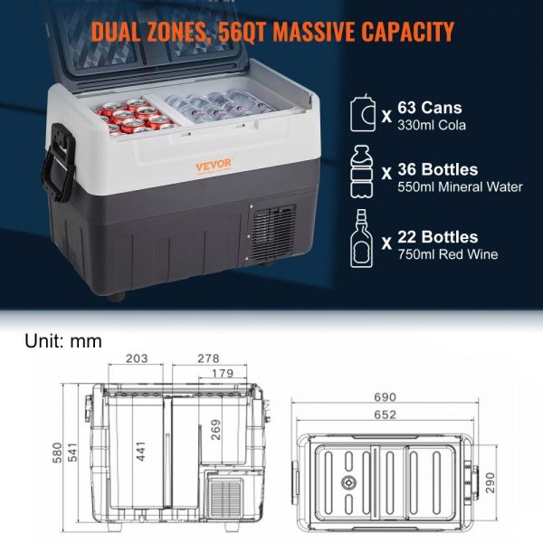 Refrigeration & Ice Equipment | Car Refrigerator, 12 Volt Car Refrigerator Fridge, 58 QT/55 L Dual Zone Portable Freezer, -4℉-50℉ Adjustable Range, 12/24V DC and 100-240V AC Compressor Cooler for Outdoor, Camping, Travel, RV Refrigeration & Ice Equipment Refrigeration & Ice Equipment