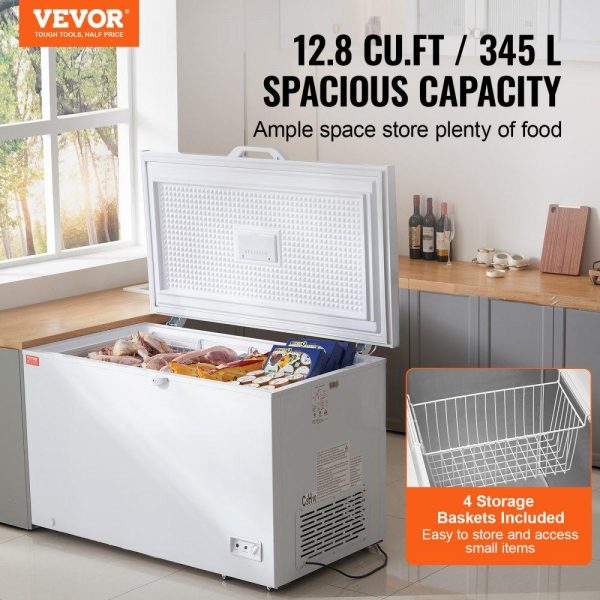 Refrigeration & Ice Equipment | Chest Freezer, 12.8 Cu.ft / 345 L Large Deep Freezer & 4 Removable Baskets, Freestanding Top Open Door Commercial Chest Freezers with Locking Lid, 7-Level Adjustable Temp, LED Lighting, 6 Wheels Refrigeration & Ice Equipment Refrigeration & Ice Equipment