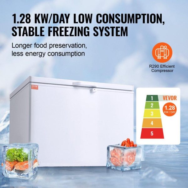 Refrigeration & Ice Equipment | Chest Freezer, 12.8 Cu.ft / 345 L Large Deep Freezer & 4 Removable Baskets, Freestanding Top Open Door Commercial Chest Freezers with Locking Lid, 7-Level Adjustable Temp, LED Lighting, 6 Wheels Refrigeration & Ice Equipment Refrigeration & Ice Equipment