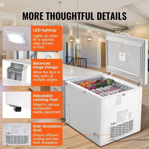 Refrigeration & Ice Equipment | Chest Freezer, 12.8 Cu.ft / 345 L Large Deep Freezer & 4 Removable Baskets, Freestanding Top Open Door Commercial Chest Freezers with Locking Lid, 7-Level Adjustable Temp, LED Lighting, 6 Wheels Refrigeration & Ice Equipment Refrigeration & Ice Equipment