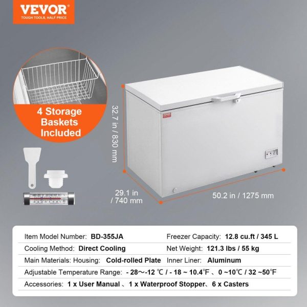 Refrigeration & Ice Equipment | Chest Freezer, 12.8 Cu.ft / 345 L Large Deep Freezer & 4 Removable Baskets, Freestanding Top Open Door Commercial Chest Freezers with Locking Lid, 7-Level Adjustable Temp, LED Lighting, 6 Wheels Refrigeration & Ice Equipment Refrigeration & Ice Equipment