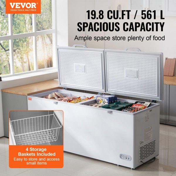 Refrigeration & Ice Equipment | Chest Freezer, 19.8 Cu.ft / 561 L Large Deep Freezer with Split Top Double Locking Lids, Freestanding Commercial Chest Freezer & 4 Removable Baskets, 7-Level Adjustable Temp, LED Light, 6 Wheels Refrigeration & Ice Equipment Refrigeration & Ice Equipment