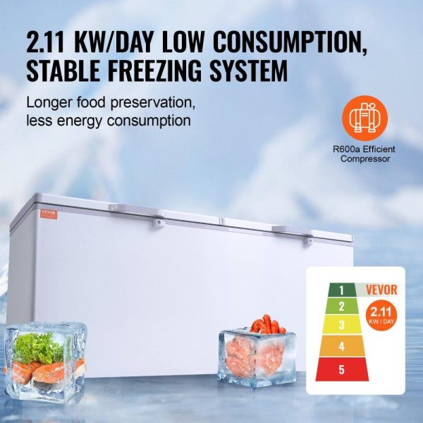 Refrigeration & Ice Equipment | Chest Freezer, 19.8 Cu.ft / 561 L Large Deep Freezer with Split Top Double Locking Lids, Freestanding Commercial Chest Freezer & 4 Removable Baskets, 7-Level Adjustable Temp, LED Light, 6 Wheels Refrigeration & Ice Equipment Refrigeration & Ice Equipment