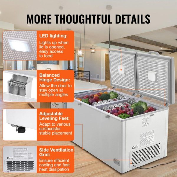 Refrigeration & Ice Equipment | Chest Freezer, 19.8 Cu.ft / 561 L Large Deep Freezer with Split Top Double Locking Lids, Freestanding Commercial Chest Freezer & 4 Removable Baskets, 7-Level Adjustable Temp, LED Light, 6 Wheels Refrigeration & Ice Equipment Refrigeration & Ice Equipment