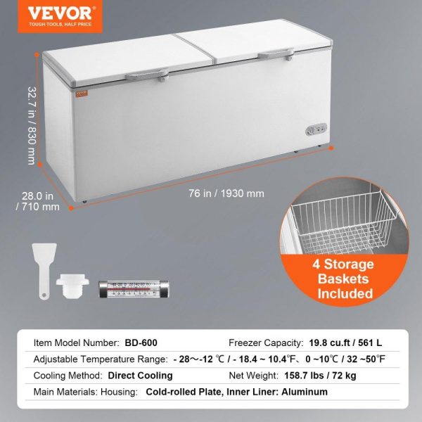 Refrigeration & Ice Equipment | Chest Freezer, 19.8 Cu.ft / 561 L Large Deep Freezer with Split Top Double Locking Lids, Freestanding Commercial Chest Freezer & 4 Removable Baskets, 7-Level Adjustable Temp, LED Light, 6 Wheels Refrigeration & Ice Equipment Refrigeration & Ice Equipment