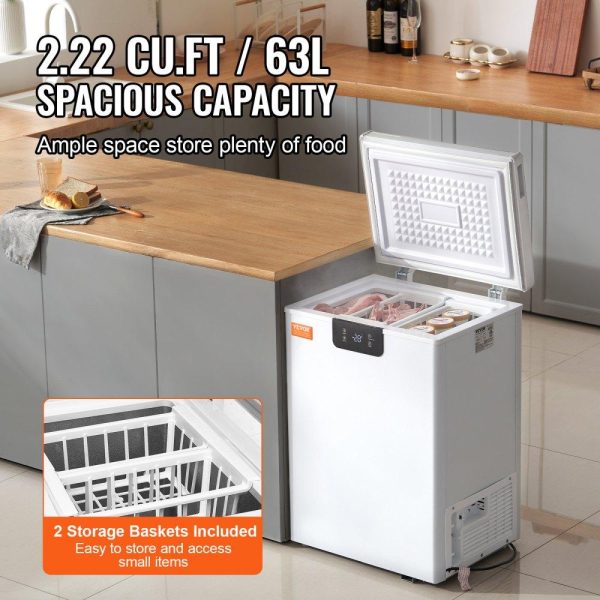 Refrigeration & Ice Equipment | Chest Freezer, 2.22 Cu.ft / 63 L Compact Deep Freezer, Free Standing Top Open Door Chest Freezers with 2 Removable Baskets & Adjustable Thermostat, Energy Saving & Low Noise, White Refrigeration & Ice Equipment Refrigeration & Ice Equipment