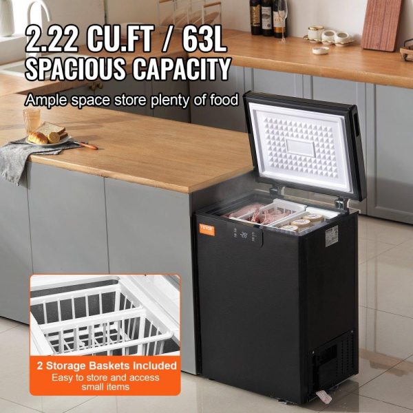 Refrigeration & Ice Equipment | Chest Freezer, 2.22 Cu.ft / 63 L Compact Deep Freezer, Free Standing Top Open Door Chest Freezers with 2 Removable Baskets & Adjustable Thermostat, Energy Saving & Low Noise, Black Refrigeration & Ice Equipment Refrigeration & Ice Equipment