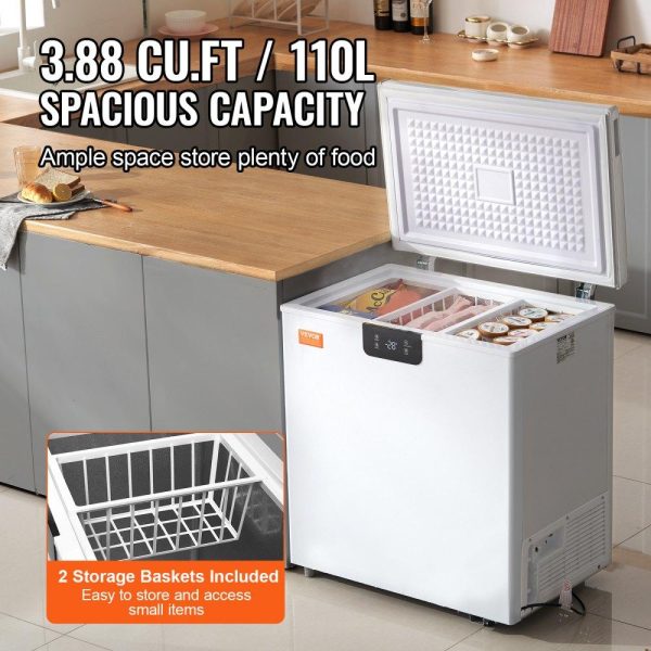 Refrigeration & Ice Equipment | Chest Freezer, 3.88 Cu.ft / 110 L Compact Deep Freezer, Free Standing Top Open Door Compact Freezers with 2 Removable Baskets & Adjustable Thermostat, Energy Saving & Low Noise, White Refrigeration & Ice Equipment Refrigeration & Ice Equipment