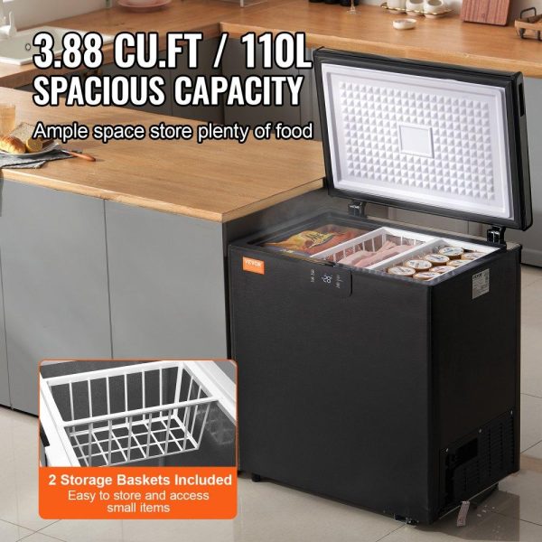 Refrigeration & Ice Equipment | Chest Freezer, 3.88 Cu.ft / 110 L Compact Deep Freezer, Free Standing Top Open Door Compact Freezers with 2 Removable Baskets & Adjustable Thermostat, Energy Saving & Low Noise, Black Refrigeration & Ice Equipment Refrigeration & Ice Equipment