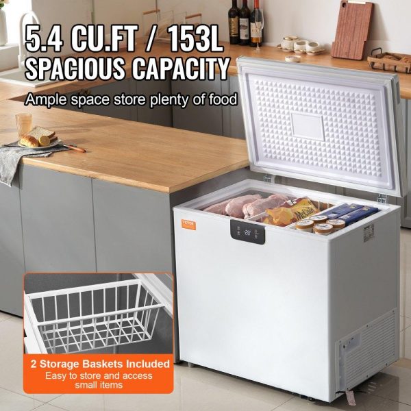 Refrigeration & Ice Equipment | Chest Freezer, 5.4 Cu.ft / 153 L Compact Deep Freezer, Free Standing Top Open Door Compact Freezers with 2 Removable Baskets & Adjustable Thermostat, Energy Saving & Low Noise, White Refrigeration & Ice Equipment Refrigeration & Ice Equipment