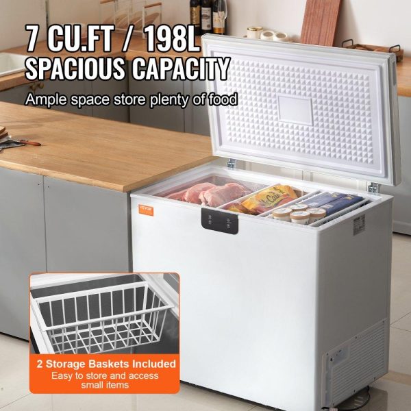 Refrigeration & Ice Equipment | Chest Freezer, 7 Cu.ft / 198 L Compact Deep Freezer, Free Standing Top Open Door Compact Freezers with 2 Removable Baskets & Adjustable Thermostat, Energy Saving & Low Noise, White Refrigeration & Ice Equipment Refrigeration & Ice Equipment