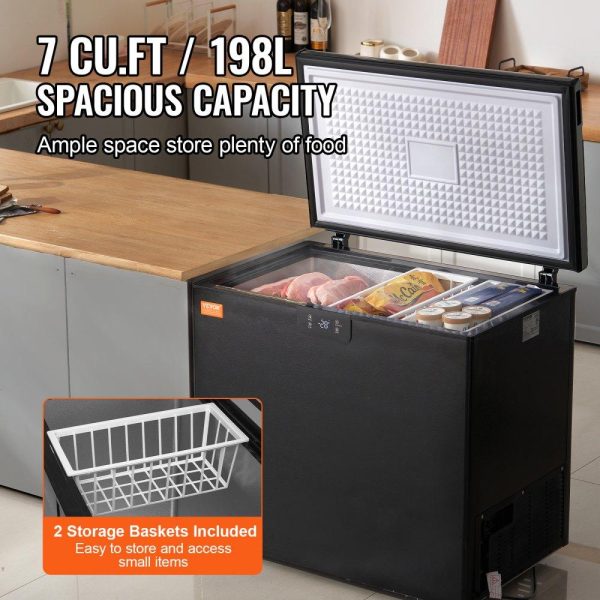 Refrigeration & Ice Equipment | Chest Freezer, 7 Cu.ft / 198 L Compact Deep Freezer, Free Standing Top Open Door Compact Freezers with 2 Removable Baskets & Adjustable Thermostat, Energy Saving & Low Noise, Black Refrigeration & Ice Equipment Refrigeration & Ice Equipment