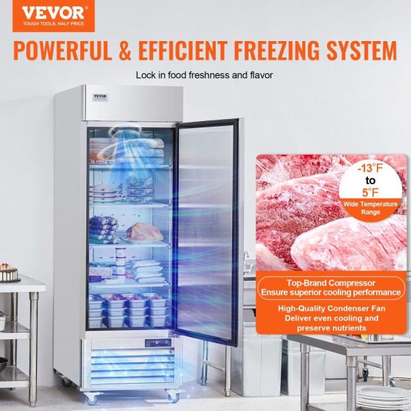 Refrigeration & Ice Equipment | Commercial Freezer 19.32 Cu.ft, Reach In 27″ W Upright Freezer Single Door, Auto-Defrost Stainless Steel Reach-in Freezer with 4 Adjustable Shelves, -13 to 5℉ Temp Control, LED Light, 4 Wheels Refrigeration & Ice Equipment Refrigeration & Ice Equipment