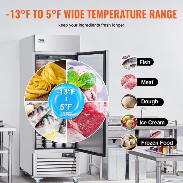 Refrigeration & Ice Equipment | Commercial Freezer 19.32 Cu.ft, Reach In 27″ W Upright Freezer Single Door, Auto-Defrost Stainless Steel Reach-in Freezer with 4 Adjustable Shelves, -13 to 5℉ Temp Control, LED Light, 4 Wheels Refrigeration & Ice Equipment Refrigeration & Ice Equipment