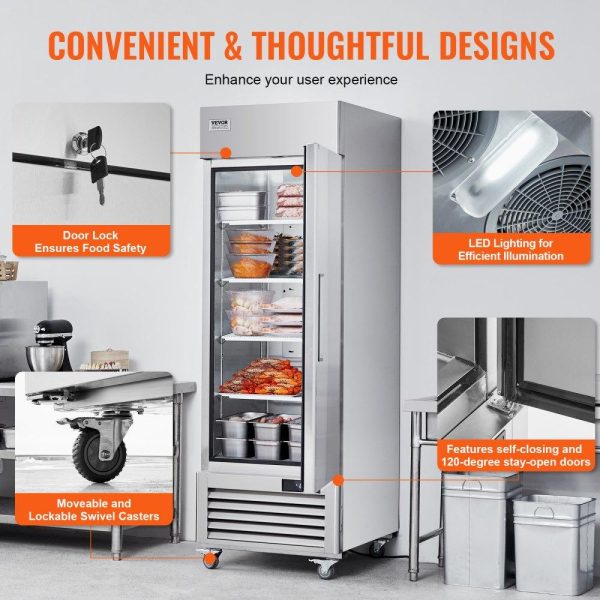 Refrigeration & Ice Equipment | Commercial Freezer 19.32 Cu.ft, Reach In 27″ W Upright Freezer Single Door, Auto-Defrost Stainless Steel Reach-in Freezer with 4 Adjustable Shelves, -13 to 5℉ Temp Control, LED Light, 4 Wheels Refrigeration & Ice Equipment Refrigeration & Ice Equipment